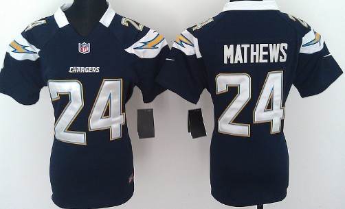 Nike San Diego Chargers 24 Ryan Mathews Navy Blue Game Team Women's Jersey